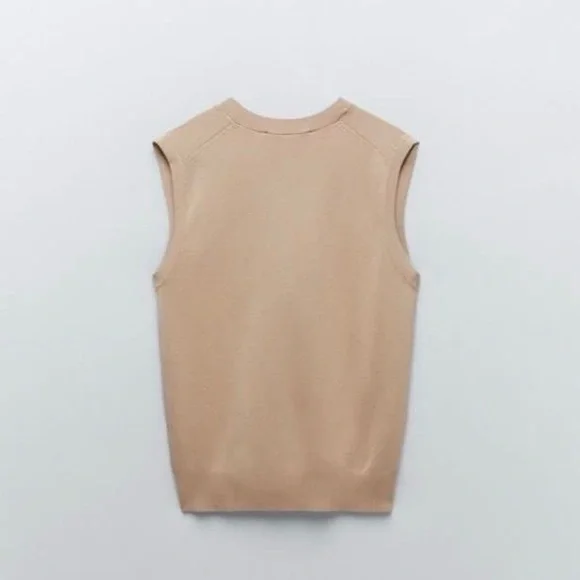 Zara Tan Knit Vest Size Medium NWT - Picture 2 of 7